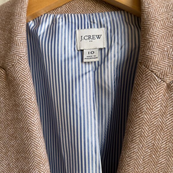 J.Crew Factory Herringbone Wool Blend Cotton Blazer, Size 10 - Picture 2 of 8